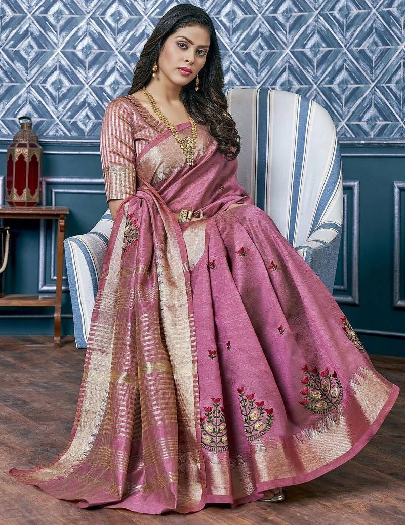 burgundy burgundy & gold-toned ethnic motifs embroidered zari saree