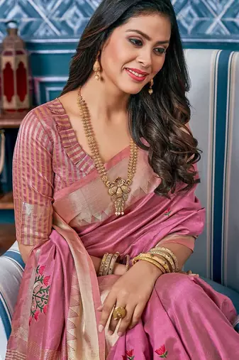 burgundy burgundy & gold-toned ethnic motifs embroidered zari saree