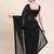 black black checked sequinned poly georgette saree