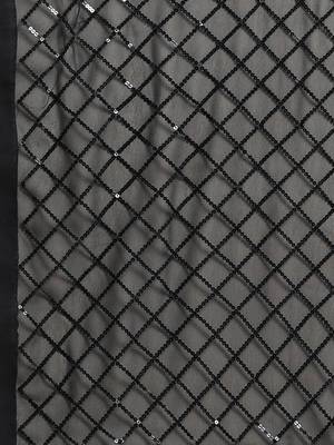 black black checked sequinned poly georgette saree 3