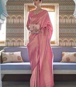 pink pink & gold-toned ethnic motifs zari silk blend kanjeevaram saree