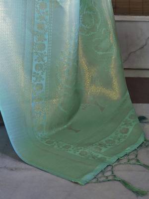 sea_green sea green & gold-toned ethnic motifs zari saree 4