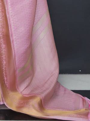 pink pink & gold-toned ethnic motifs zari silk blend banarasi saree 4