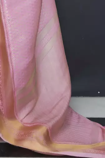 pink pink & gold-toned ethnic motifs zari silk blend banarasi saree