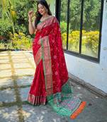 red red & green woven design zari patola saree
