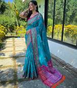 blue blue & magenta woven design zari patola saree