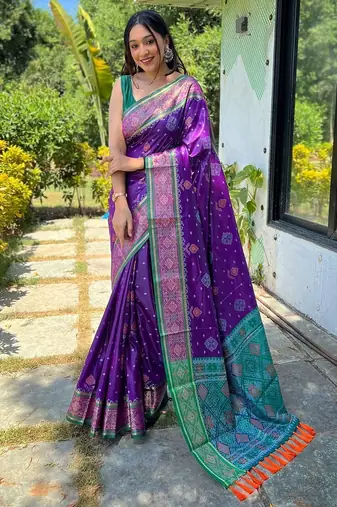 purple purple & green woven design zari patola saree