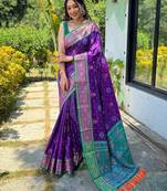 purple purple & green woven design zari patola saree