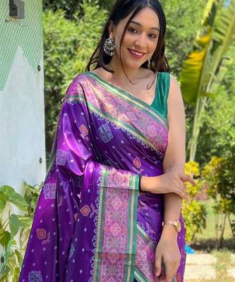 purple purple & green woven design zari patola saree 2
