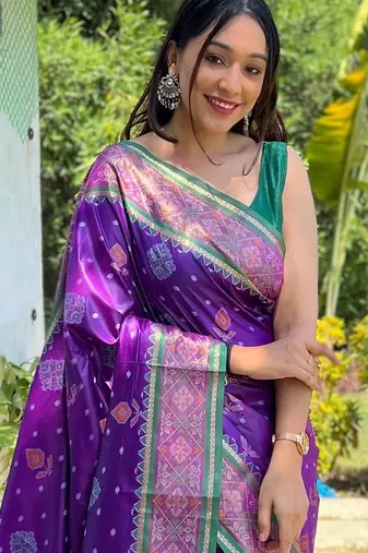 purple purple & green woven design zari patola saree