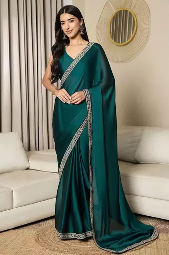 teal satin ready to wear saree