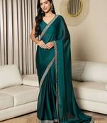 teal satin ready to wear saree