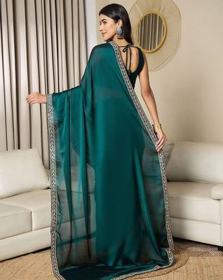 teal satin ready to wear saree 3