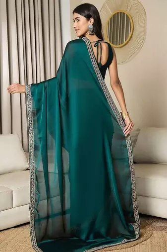 teal satin ready to wear saree