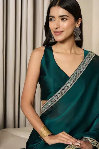 teal satin ready to wear saree
