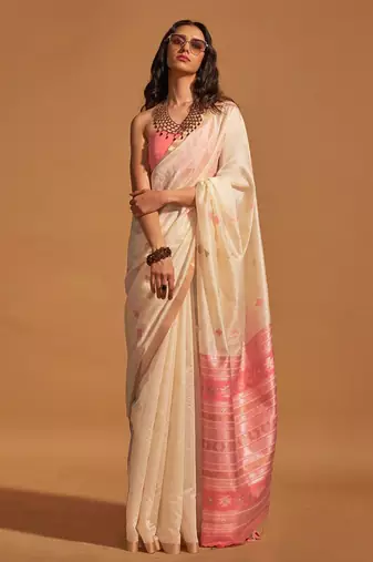 off_white ethnic motifs woven design zari banarasi saree