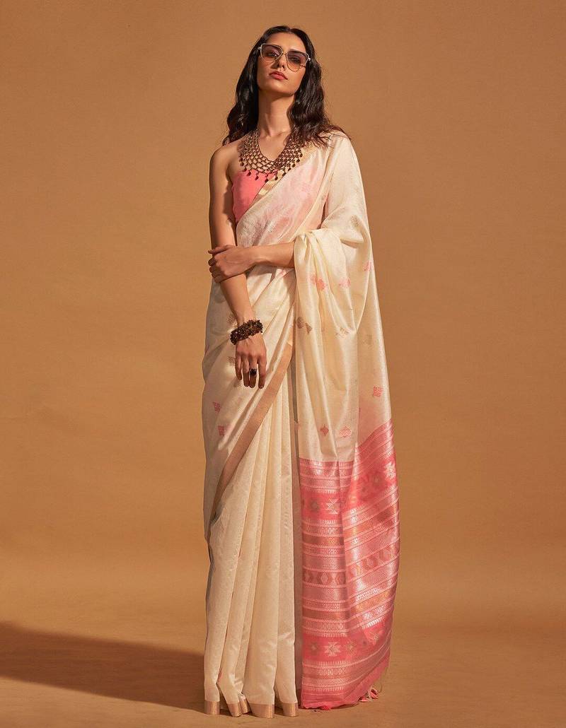 off_white ethnic motifs woven design zari banarasi saree
