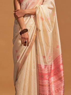 off_white ethnic motifs woven design zari banarasi saree 4