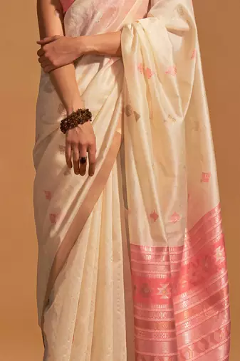 off_white ethnic motifs woven design zari banarasi saree
