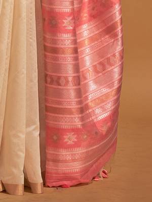 off_white ethnic motifs woven design zari banarasi saree 5