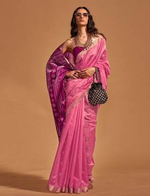 pink ethnic motifs woven design zari banarasi saree 1