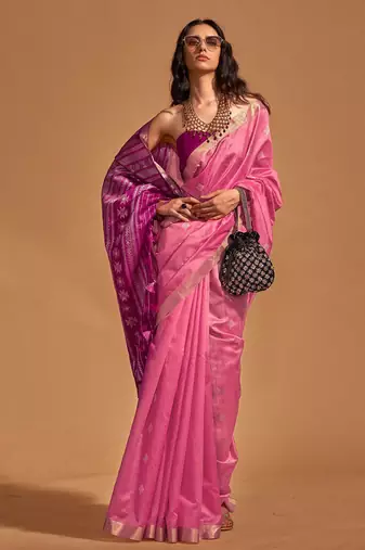 pink ethnic motifs woven design zari banarasi saree