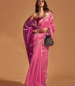 pink ethnic motifs woven design zari banarasi saree