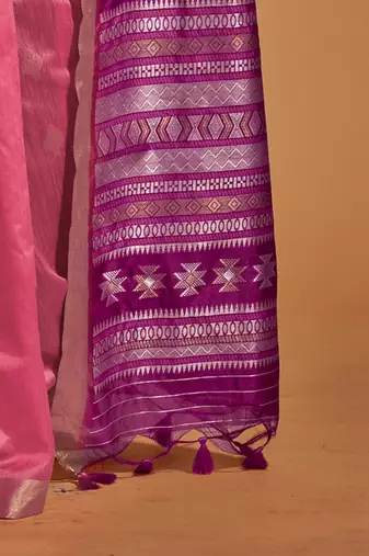 pink ethnic motifs woven design zari banarasi saree