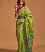 green woven design zari silk banarasi saree
