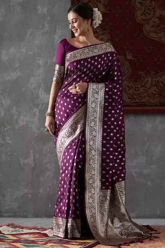 purple ethnic motifs woven design zari kanjeevaram saree