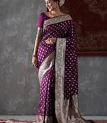 purple ethnic motifs woven design zari kanjeevaram saree