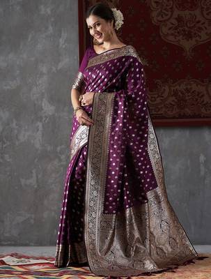 purple ethnic motifs woven design zari kanjeevaram saree 2