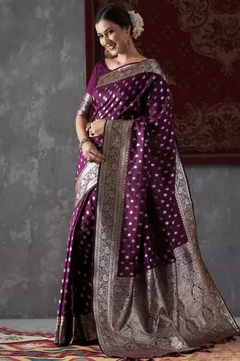 purple ethnic motifs woven design zari kanjeevaram saree