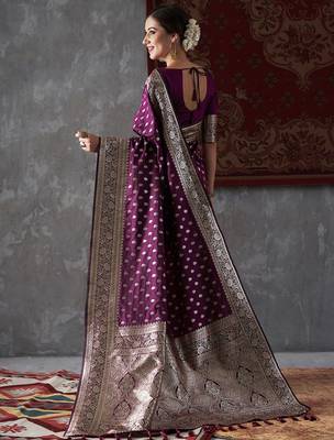 purple ethnic motifs woven design zari kanjeevaram saree 3