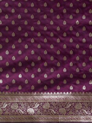 purple ethnic motifs woven design zari kanjeevaram saree 5
