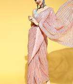 pink striped saree with embellished border