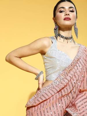 pink striped saree with embellished border 2
