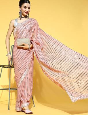 pink striped saree with embellished border 3