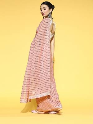 pink striped saree with embellished border 4