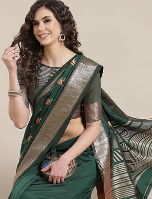 green green embroidered chanderi saree 1