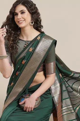 green green embroidered chanderi saree