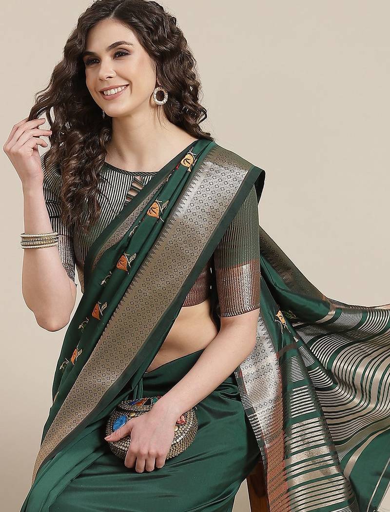 green green embroidered chanderi saree