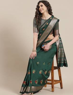green green embroidered chanderi saree 2