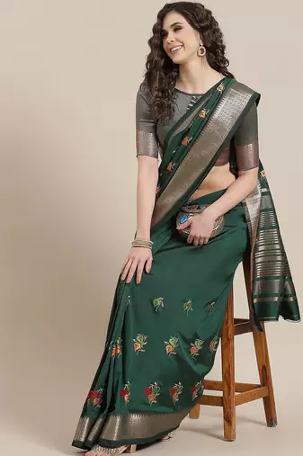 green green embroidered chanderi saree