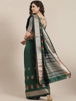 green green embroidered chanderi saree 3