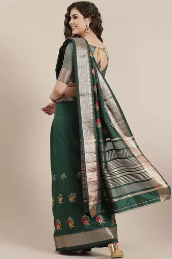 green green embroidered chanderi saree
