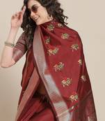 maroon maroon floral embroidered cotton saree