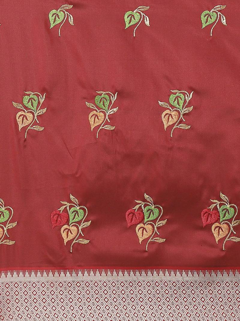 maroon maroon floral embroidered cotton saree