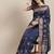 navy_blue navy blue & green floral embroidered cotton saree