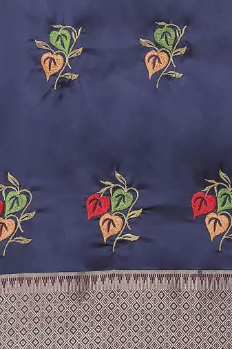 navy_blue navy blue & green floral embroidered cotton saree